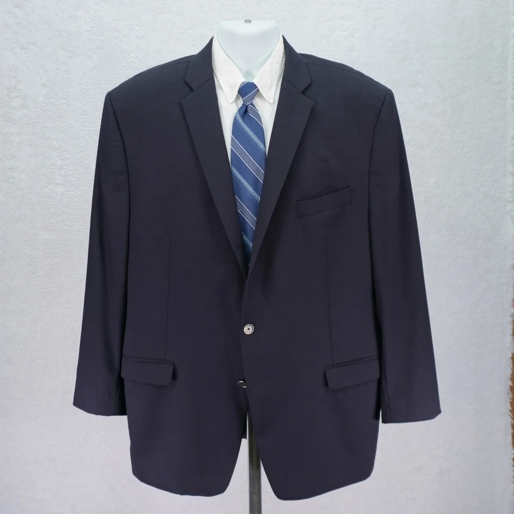 Calvin Klein Wool Blue Silver Button‎ Blazer 46L 2 Button